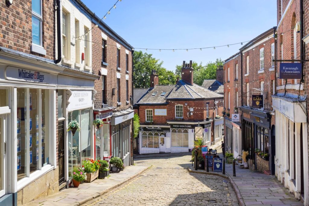 A cobbled street in Macclesfield 